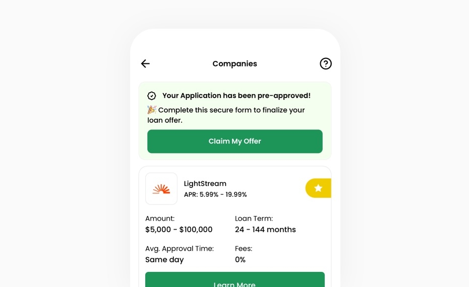 Matching algorithm finding lenders